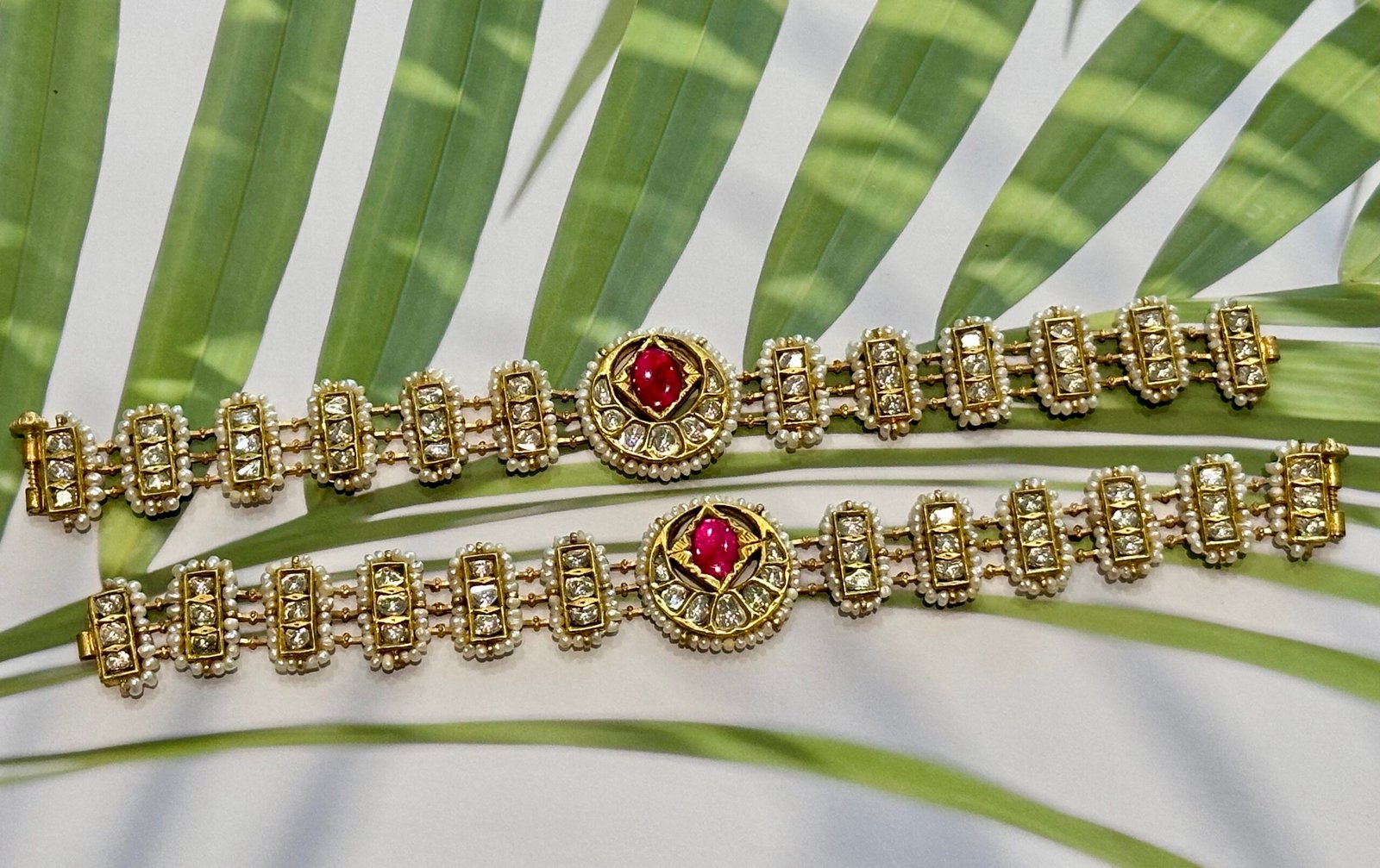 Antique Bracelet/ponchi set in gold studded in syndicate polki at Shringar Jewellers fine jewelry online