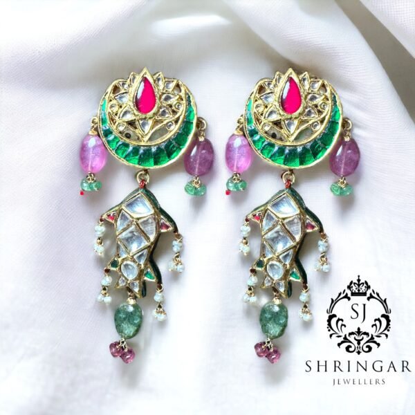 Lotus fish earrings in Kundan stones