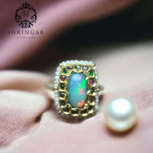 Ethiopian opal ,ruby and emerald ring