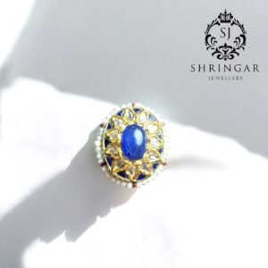 Diamond polki and blue sapphire ring