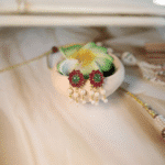 22kt gold necklace with rubies, emeralds, and cultured pearls – handcrafted Indian bridal jewelry