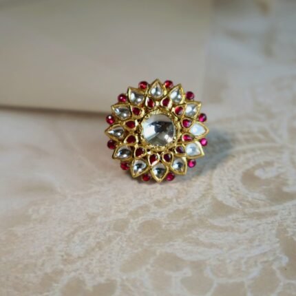 Traditional 22Kt gold ring beautifully handcrafted and studded with radiant Kundan stones