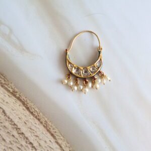 22kt Gold Nath with Diamond Polkis & Basra Pearls
