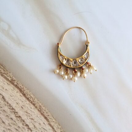 22kt Gold Nath with Diamond Polkis & Basra Pearls