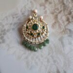 22kt gold Chandrama jewellery with Kundan stones, emeralds, and freshwater pearls – traditional bridal accessory